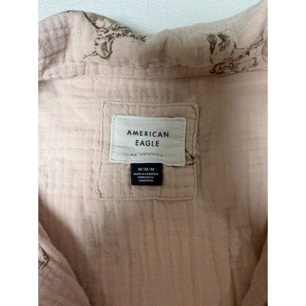 American Eagle Lounge Pink Cotton Gauze Western‎ Cowboy Pajama Set Womens Medium